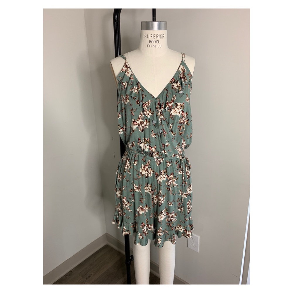 American Eagle Sage Green Floral Jersey Romper